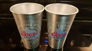 Set Of 2 Coors Light Aluminum Cup 22 Oz.  The Mountain Turns Blue When Filled