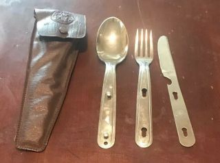 Vintage Imperial Usa Bsa Boy Scouts Mess Kit Knife Fork Spoon Set Slotted Hobo