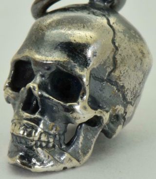 Antique 19th Century Victorian Sterling Silver Skull Charm Pendant Fob.  Rare.  13mm