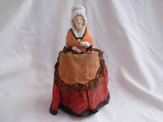 Antique Hand Painted Porcelain Half Doll With Dress,  Early 20th Century,