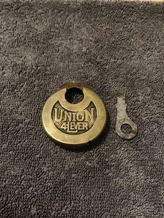 Antique Four Lever Push Key Pancake Padlock - Union