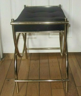 Vintage Brass Hollywood Regency Vanity Stool With Black Velvet Seat 3