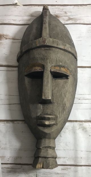 Vintage Wood Hand Carved African Primitive Elongated Mask 15” Long
