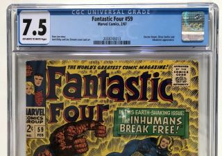 Fantastic Four 59 CGC 7.  5 Doctor Doom,  Silver Surfer,  Inhumans.  OW/W Pages 3