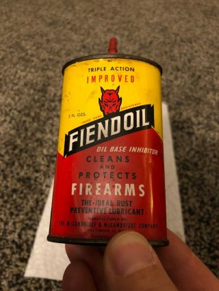 Vintage Triple Action Fiendoil Gun Sportsman’s Oil Handy Oiler 3oz.  Can Tin
