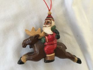 Randy Tate Midwest Cannon Falls Santa Claus Riding Moose Christmas Tree Ornament