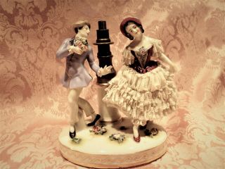 Tiny Dresden Lace Volkstedt Figural Boudoir Lamp