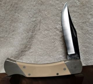 Vintage Schrade Usa Lb7 Lock Blade Knife - White Handles - Sheath