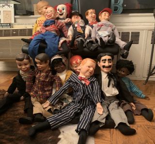 A Count Of 13 Vintage Antique Ventriloquist Dolls Charlie Mccarthy & Friends