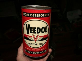 Vintage 1 Quart Veedol Heavy Duty Plus Motor Oil Can Metal Advertising