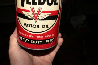 VINTAGE 1 QUART VEEDOL HEAVY DUTY PLUS MOTOR OIL CAN METAL Advertising 2