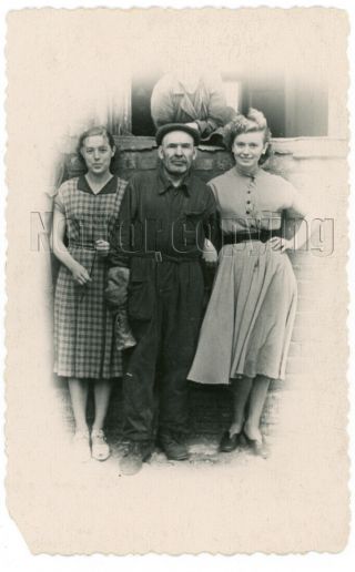 1950s Soviet Young Woman Girl Man Worker Embrace Russian Old Photo
