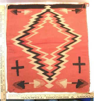 Vintage Antique Navajo Native American Weaving Rug 17.  5 " X 19 " Arrows & Crosses