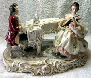 Large Exceptional Dresden volkstedt German Porcelain Lace Figurine Of Musicians 2