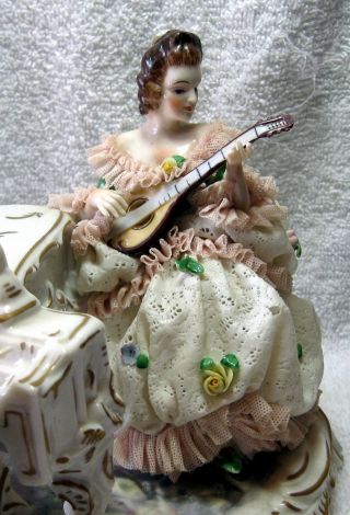 Large Exceptional Dresden volkstedt German Porcelain Lace Figurine Of Musicians 3