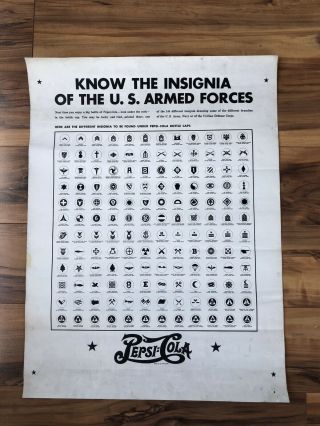 Vintage Pepsi Cola Poster Armed Forces Insignia Army Navy Civilian Defense