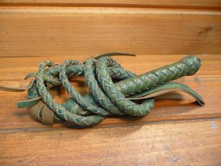 Vintage Green Leather Braided Bull Whip Cowboy Western 6 1/2 
