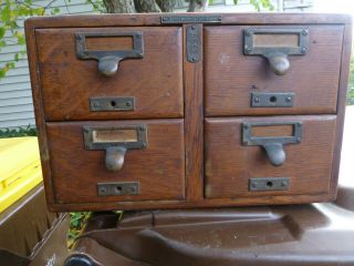 Vintage Dove Tailed 4 Drawer Library Bureau Sole Makers Index Cabinet With Tag