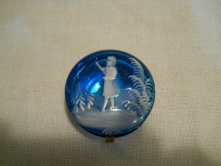 Vintage Mary Gregory Cobalt Blue Glass Round Trinket Pill Box