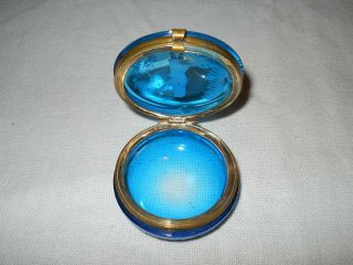 Vintage Mary Gregory Cobalt Blue Glass Round Trinket Pill Box 2