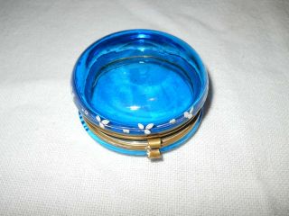 Vintage Mary Gregory Cobalt Blue Glass Round Trinket Pill Box 3