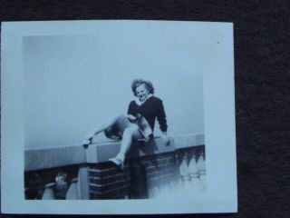 Young Lady On Railing With Skirt Blown Up Showing Underwear Vtg 1940 