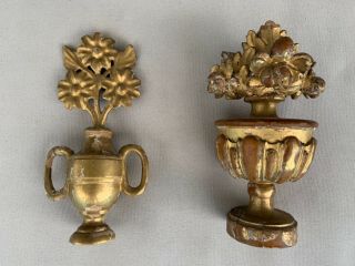 Antique 19th Century Gilt Gilded Carved Wood Wooden Vases Finials Architecture