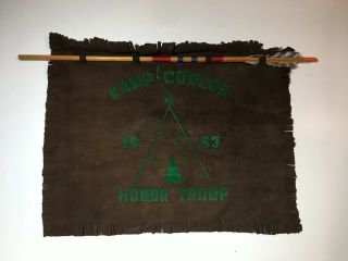 Vintage Boy Scout Camp Cowles Wa.  Pennant Flag Troop Arrow Teepee Swastika 1953