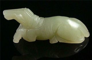 Antique Old Chinese Nephrite Celadon Jade Netsuke Pendant Toggle Horse