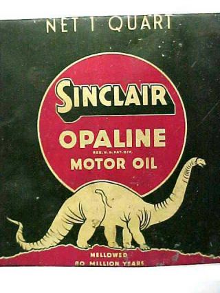 1930 ' s SINCLAIR OPALINE Green Quart Oil CAN SIGN DINOSAUR 2