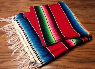 Vintage Mexican Serape Saltillo Blanket 35” X 72”
