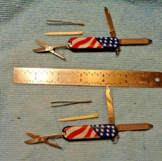 2victorinox Mini Folding Swiss Army Knife/knives Blade/file/scissors Us Flag