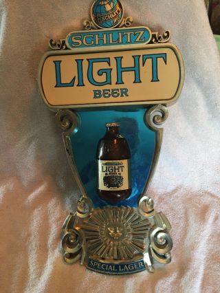 Vintage 1976 " Schlitz Light Beer " Special Lager Plastic Molded;21.  5 " T Sign
