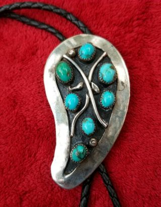 Vintage Navajo Native American Sterling Silver 925 Turquoise Bolo Tie L.  B.  Tom
