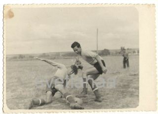 Aug 1953 Football Players Soviet Sport Two Young Men Couple Guys Vintage Photo