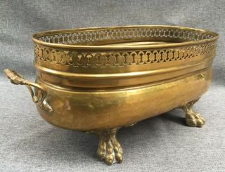 Big Antique French Flower Pot Planter Brass Repousse Early 1900 