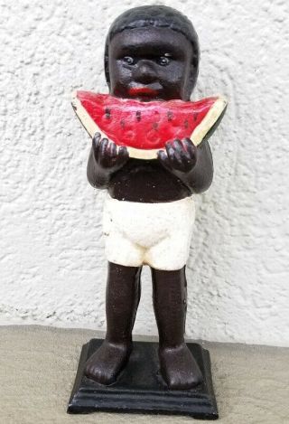 Black Americana Boy Eating Watermelon Cast Iron Coin Bank Older Version