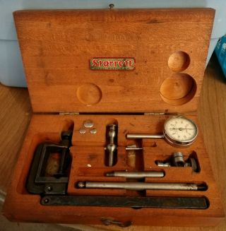Vintage Starrett No.  196 Dial Indicator Set.  Wood Box.  Made In Usa.