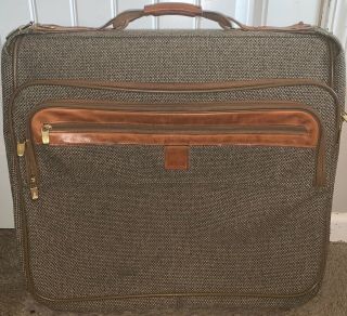 Vintage Hartmann Tweed Leather Rolling Carry On Luggage Garment Bag Suitcase 22”