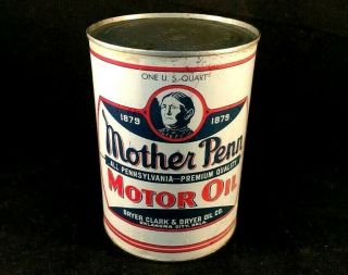 Vintage Mother Penn Motor Oil Quart Full Rare Old Advertising Tin Can