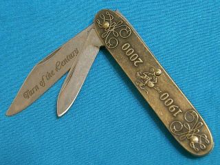 Vintage 2000 Winchester Usa 100yr Embossed Bronze Ad Jack Knife Knives Pocket Ec