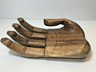 Vintage Mid Century Oversized Hand Carved Solid Wood Hand Sculpture Buddha Hand