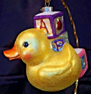2012 Duck And Blocks Sparkle Bright By Radko Ornament Glass Silvered
