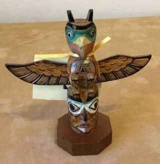 Alaska Black Diamond Hand Crafted Totem Pole,  Eagles Human Legacy,  By Vic Yeoda 2