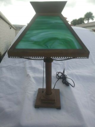 Antique Arts & Crafts Bryant Lamp With Green Slag Glass Shade Just $99