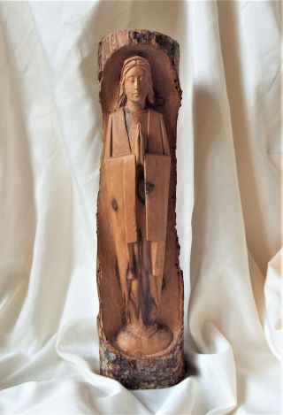 Vintage Folk Art Hand Carved Virgin Mary Single Piece Of Wood