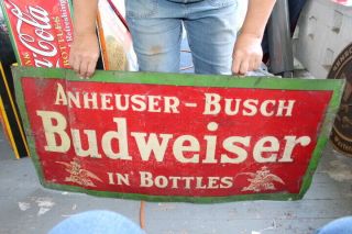 Large Vintage C.  1940 Budweiser Beer Bar Tavern Gas Oil 39 " Embossed Metal Sign