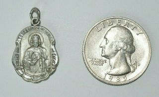 Vintage,  Double - Sided St.  Jude/sacred Heart Of Jesus Sterling Silver Medal