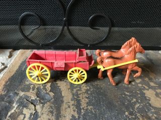 1950 - 60s Auburn Rubber Company Farm Play Set Horse Drawn Buckboard Wagon 