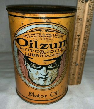 Antique Oilzum Motor Oil Tin Litho Can Vintage Gas Service Station No 2